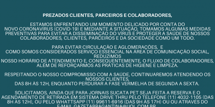 Prezados Clientes, Parceiros e Colaboradores,